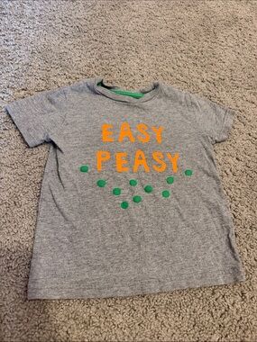Mini Boden Gray Tee with Orange 'EASY PEASY' and Green Dots